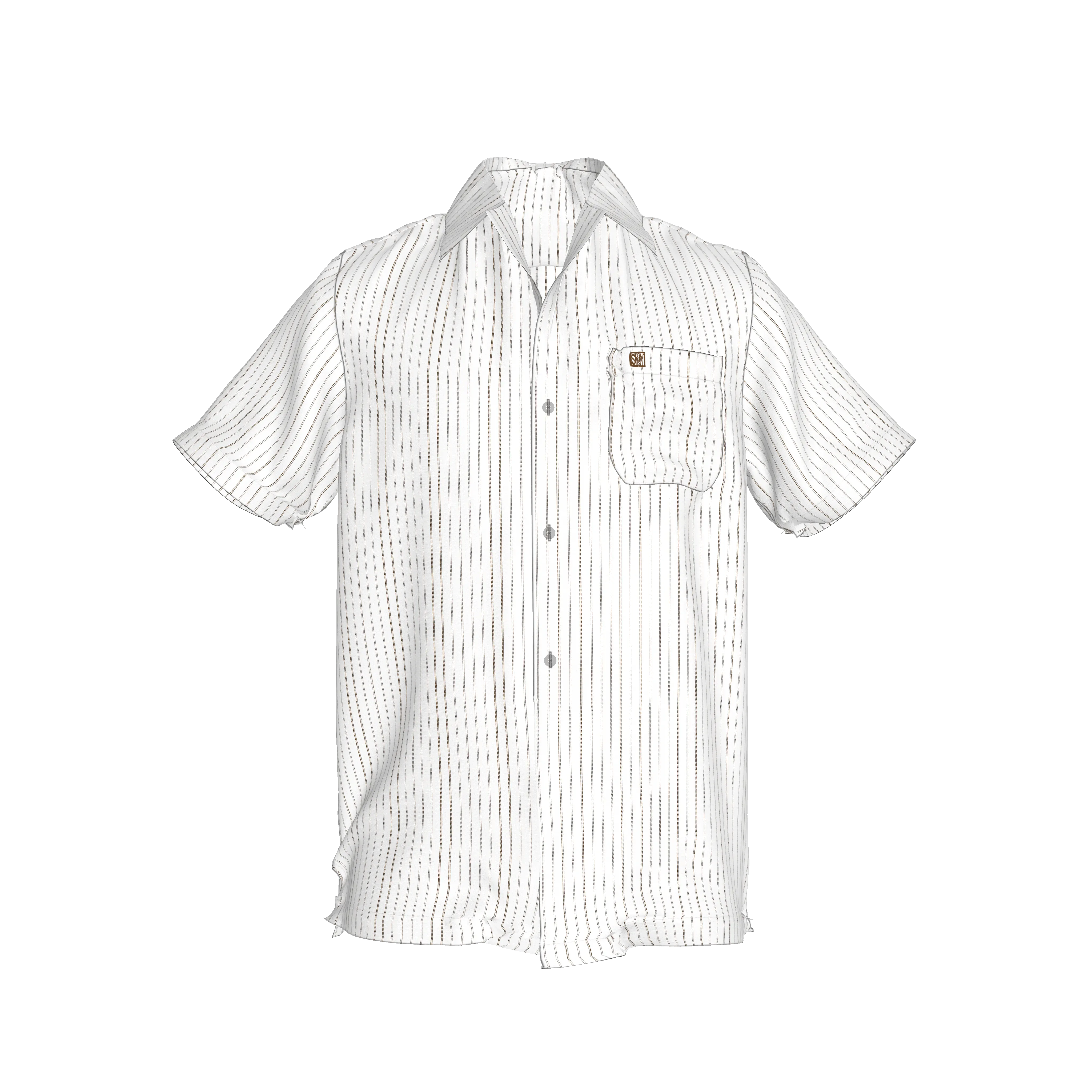 White on Black Trim Pinstripe on Short Sleeve Men’s Shirt with Collar - Wearable Fine Art by Shoosty