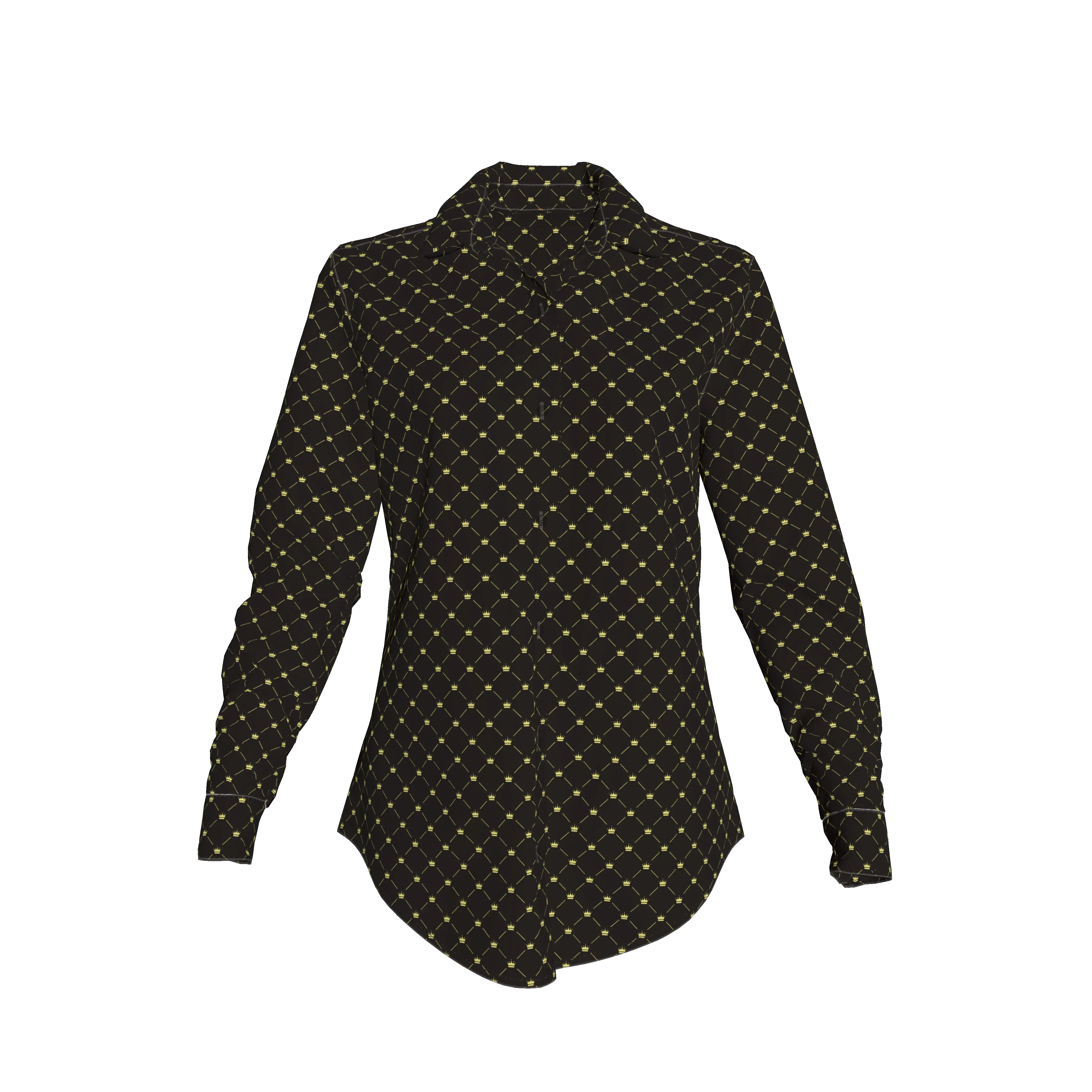 Crown and Lines Gold on Black Soft-Structured Linen Button Front Women's Shirt - Wearable Fine Art by Shoosty