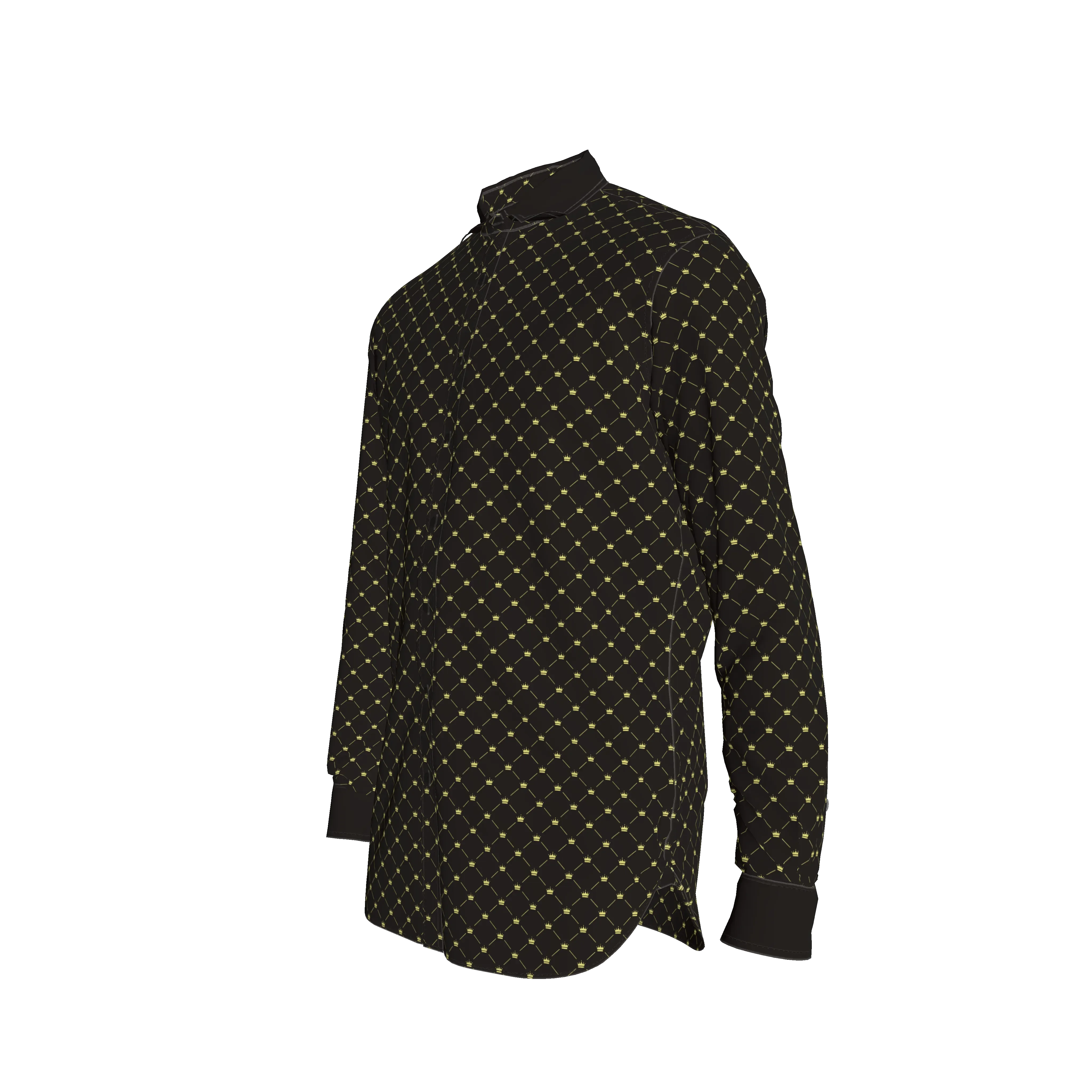 Crown and Lines Gold on Black Soft-Structured Linen Men's Dress Shirt - Wearable Fine Art by Shoosty