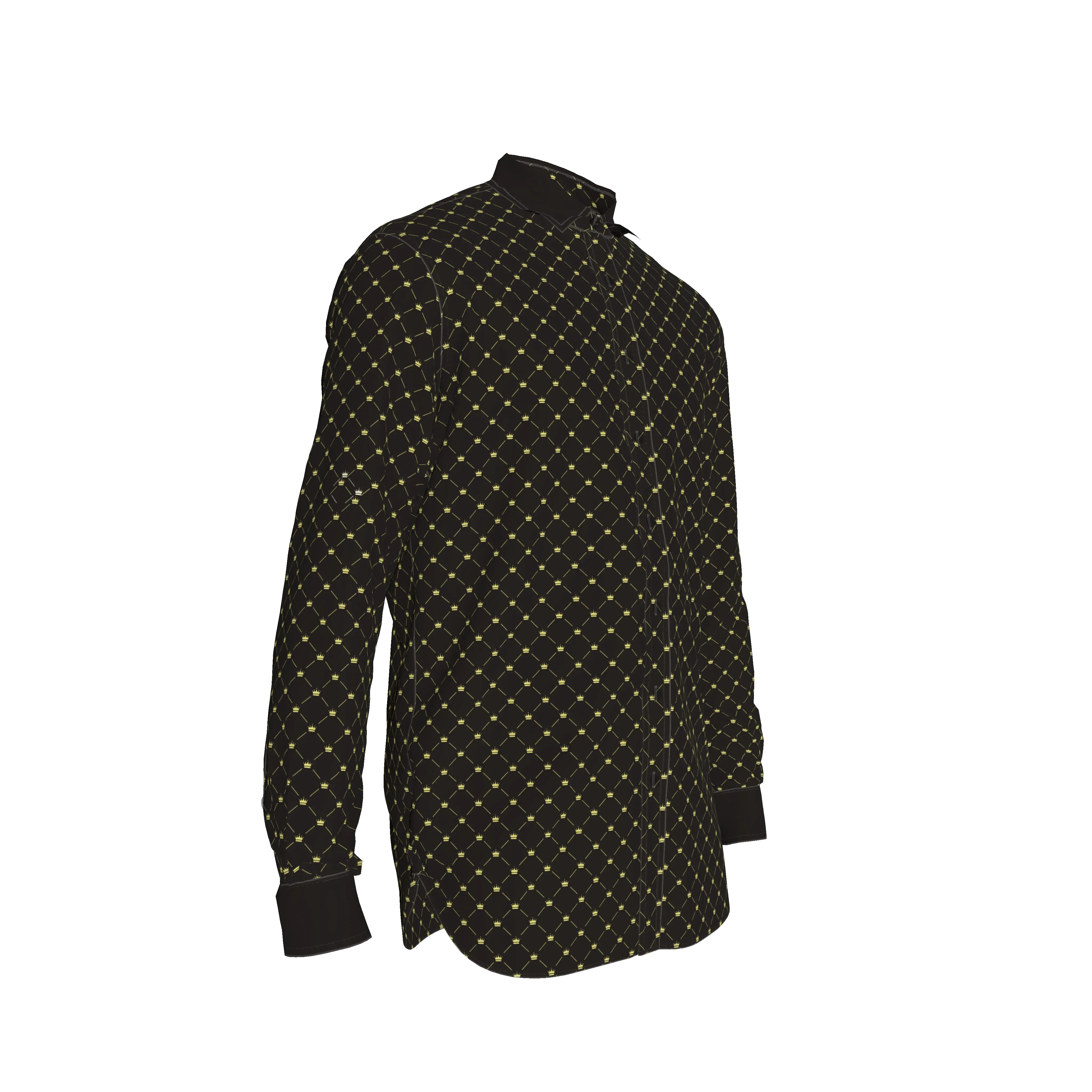 Crown and Lines Gold on Black Soft-Structured Linen Men's Dress Shirt - Wearable Fine Art by Shoosty