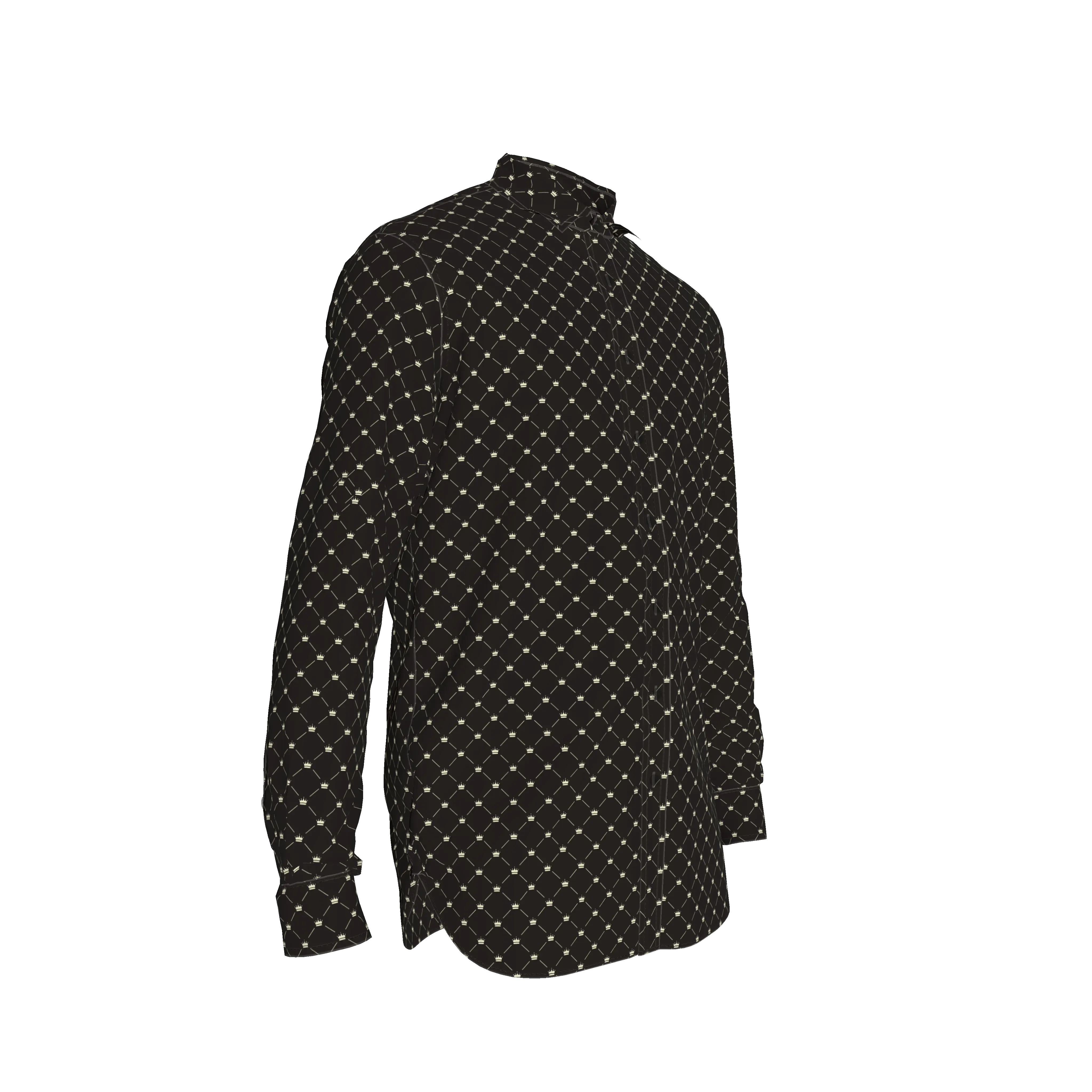 Crown and Lines Silver on Black Structured Linen Men's Dress Shirt - Wearable Fine Art by Shoosty