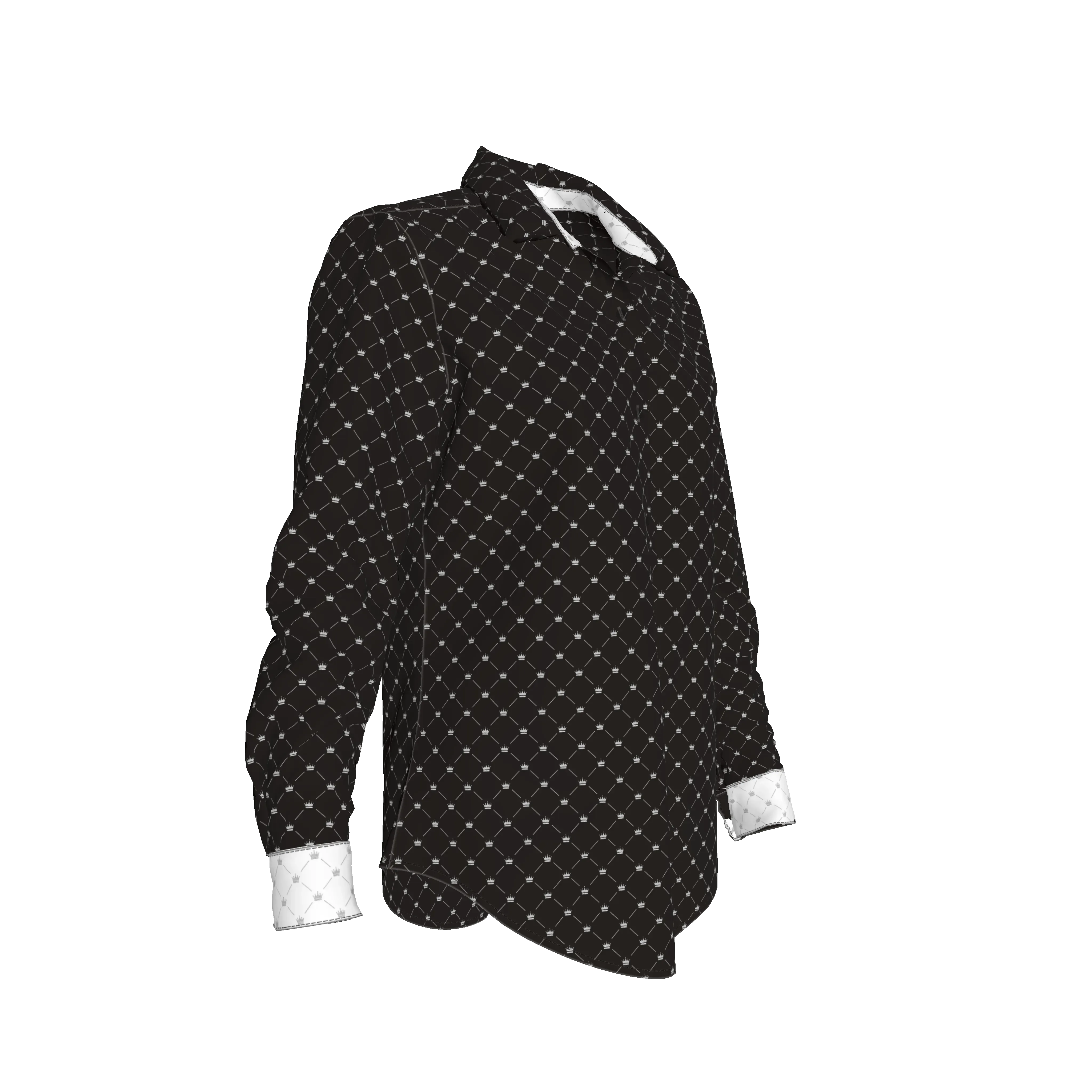 Crown and LInes Royal Silver on Black Soft-Structured Linen Button Front Women's Shirt - Wearable Fine Art by Shoosty