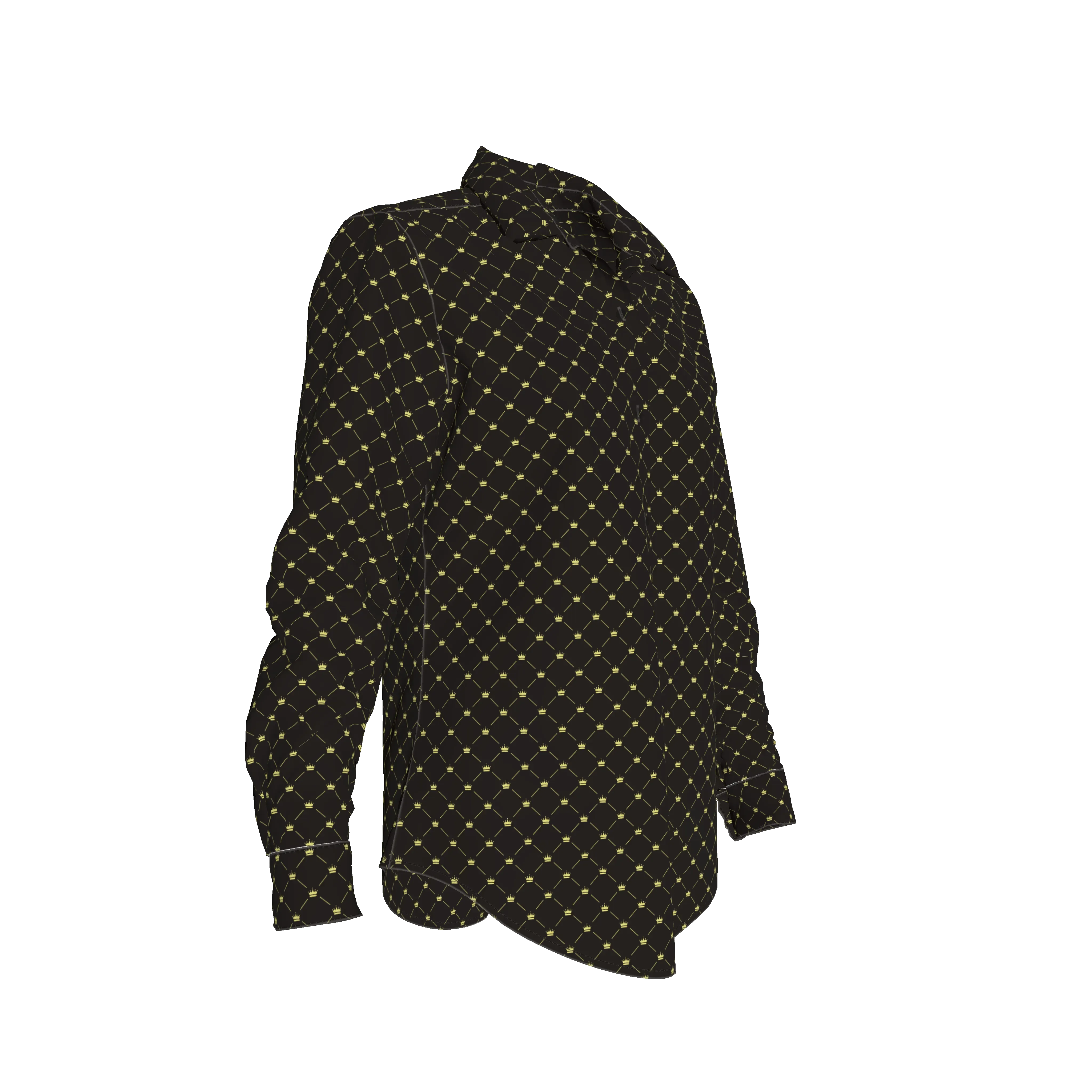 Crown and Lines Gold on Black Soft-Structured Linen Button Front Women's Shirt - Wearable Fine Art by Shoosty