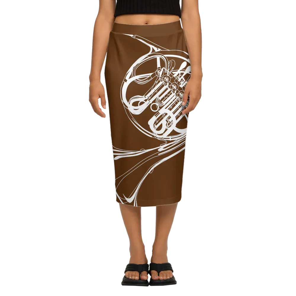 French Horn Women’s Back Split Pencil Skirt - Wearable Fine Art by Shoosty