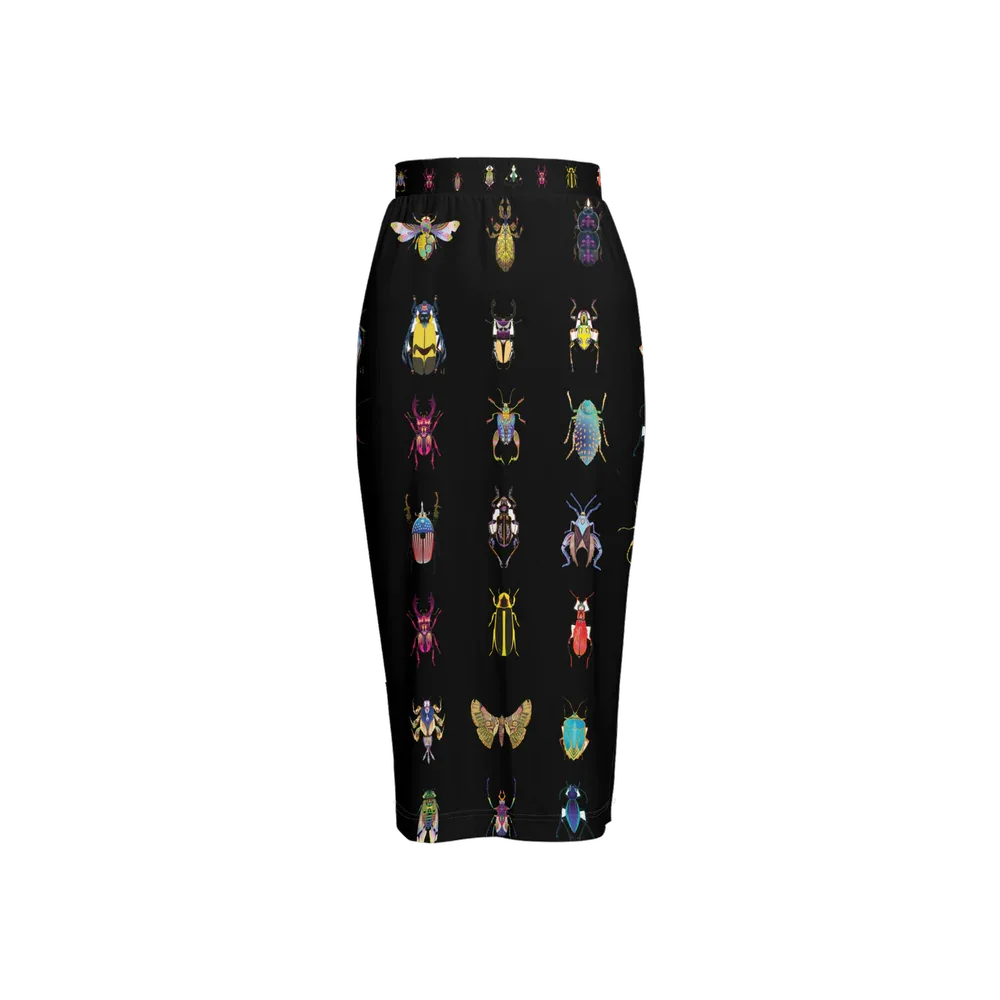 Shoosty® Bugs Black Back Split Pencil Skirt - Wearable Fine Art by Shoosty